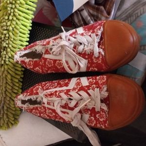 Red Hawiian Flower Women's Vans
